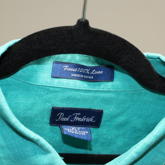 Vintage Paul Fredrick 100% Linen Button Up Blouse Teal Green XLT - Picture 6 of 7